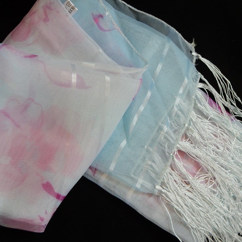 New Never Worn Scarf 14x59 Light Blue Multi Color